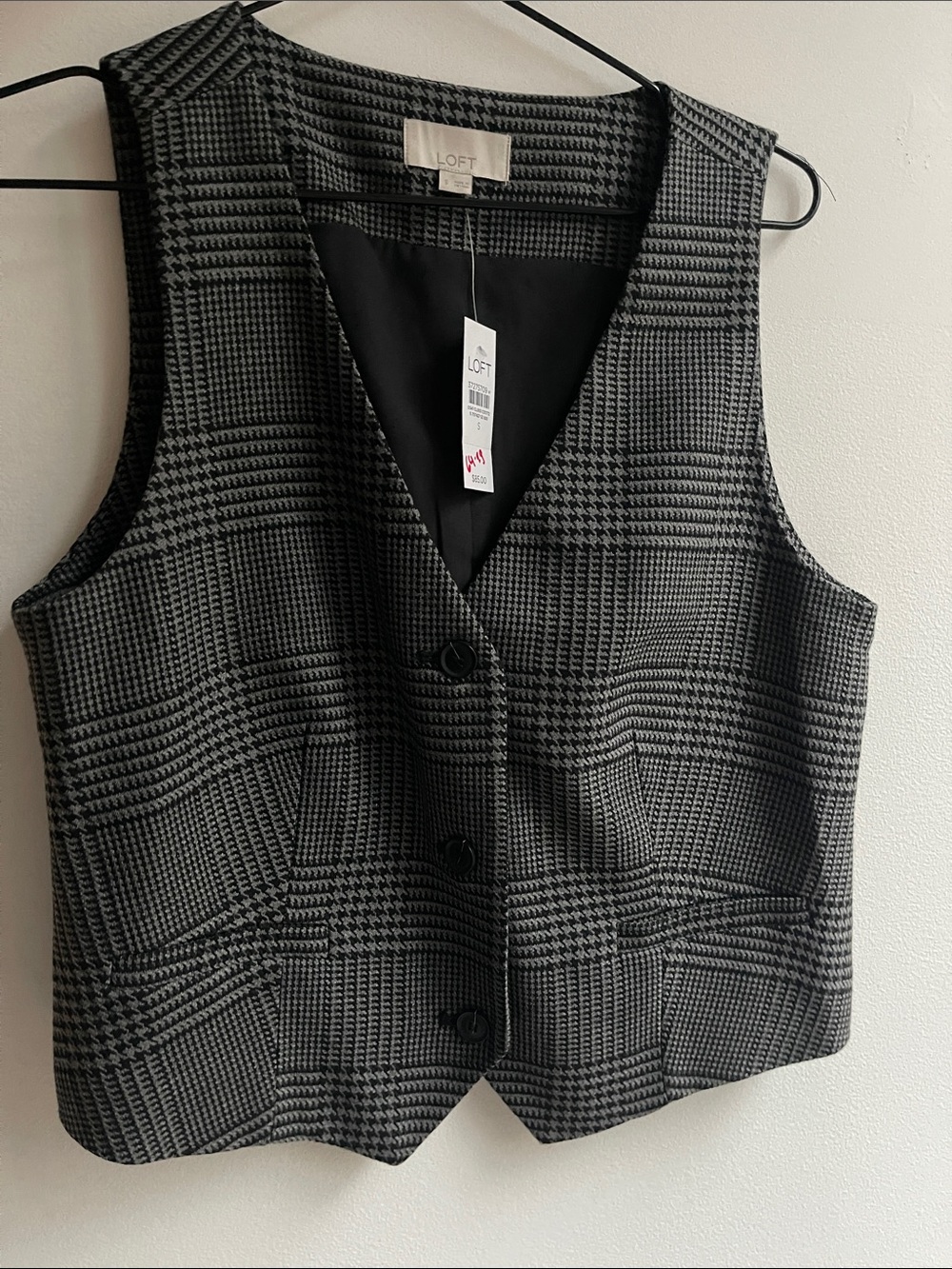 LOFT Gray and Black Plaid Vest